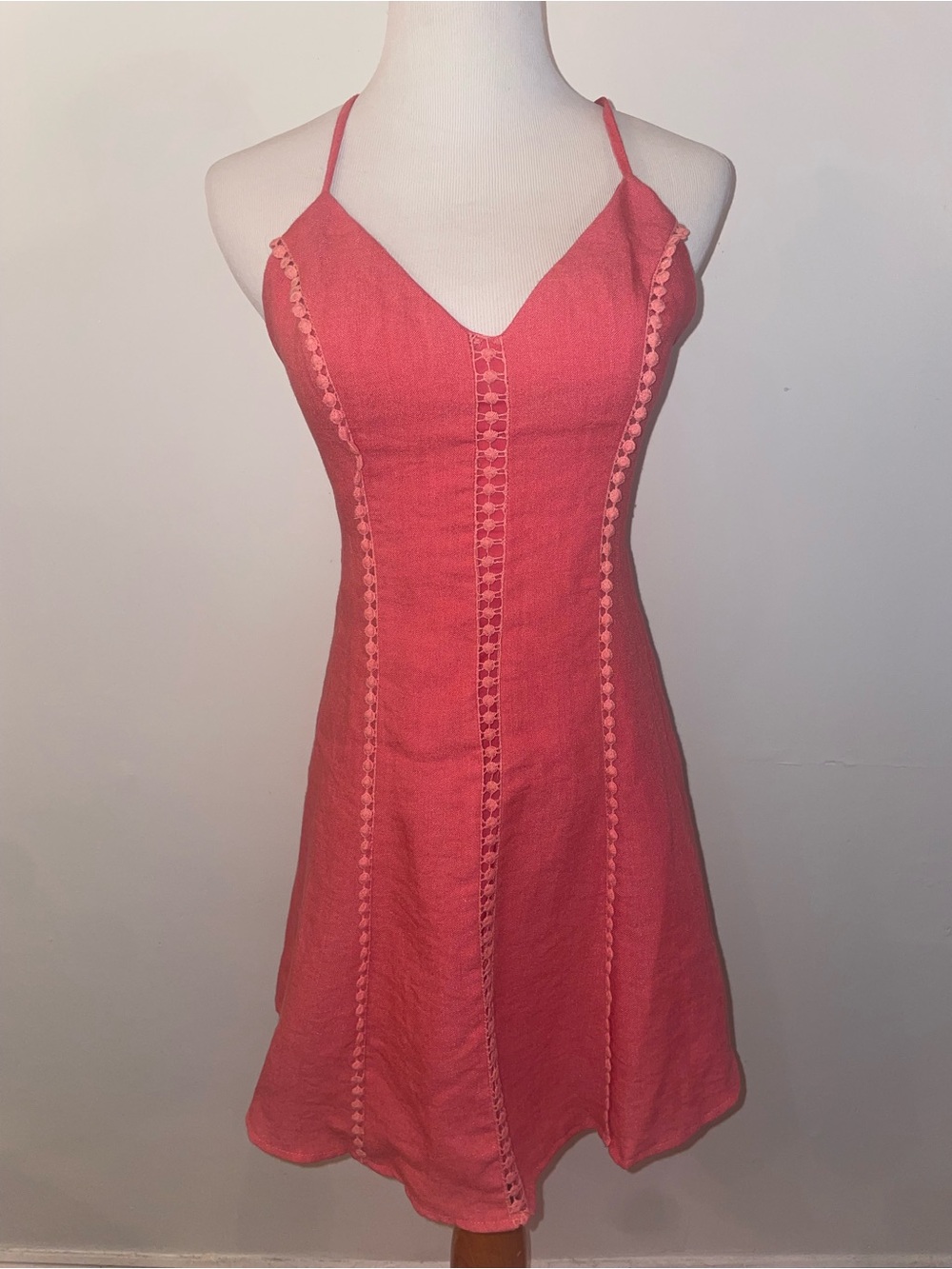 Coral salmon Spaghetti-Strap A-Line midi  Dress